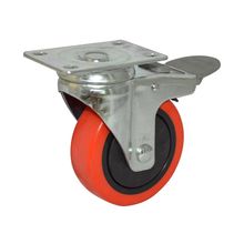 Rodachina PU giratoria con freno de nylon Roja 100 mm 4"
