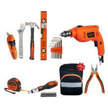 Kit Taladro percutor 3/8" 550W + herramientas B&D + Morral
