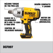 Llave de impacto alto torque 2400 IPM 2 bat+carg+bolso 3/4" DEWALT