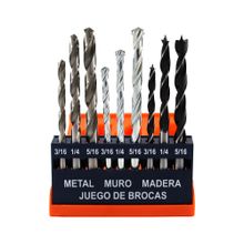 Brocas p/metal muro madera 3/16 a 5/16" Jgo. 9 Pzs