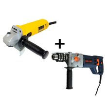 Combo Pulidora 4.1/2" 750W DEWALT + Taladro percutor 5/8" 1050W DISCOVER T HE M1