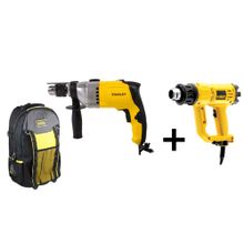 Taladro percutor 1/2" 800W Stanley + Maleta + Pistola aire caliente 1550W DW  DISCOVER