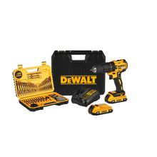 Taladro percutor DCD7781D2-B3 20V 1/2" DeWalt + 2 baterías y kit de 100 piezas