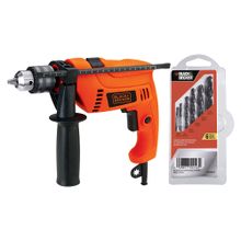 Kit Taladro percutor 1/2" 550W VVR + juego 6 brocas B&D